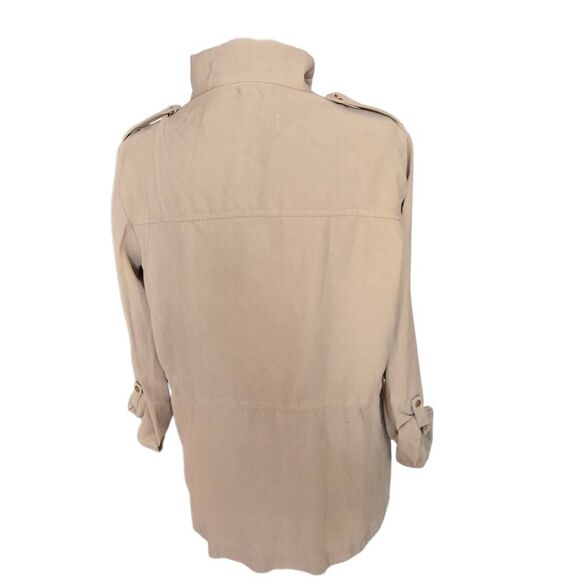 Zara Womens Lightweight Zip Up Snap Tab Sleeve Utility Jacket Beige Size Medium - Picture 3 of 14